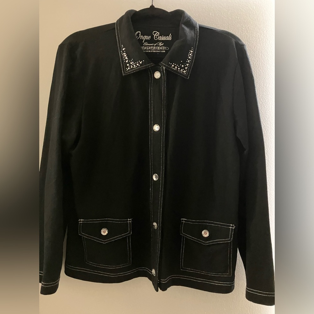 Women’s Onque Black Size Large Jacket‎  with Rhinestone accents and Buttons